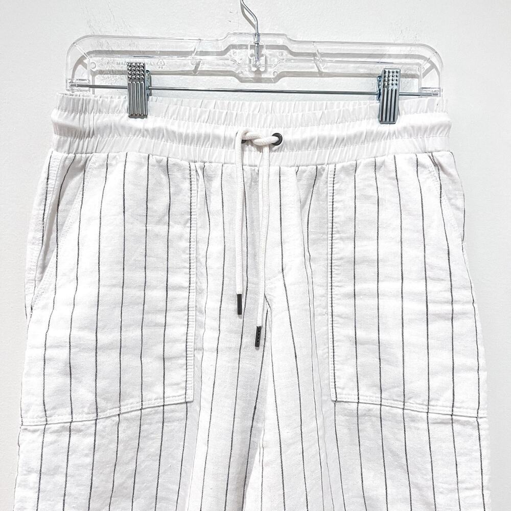Athleta Womens Pants 4 White Linen Wide Leg Cropped Striped Drawstring Waist - Picture 3 of 5